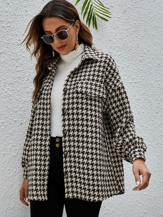 شومیز پاییزه یقه مردانه با طرح Houndstooth
